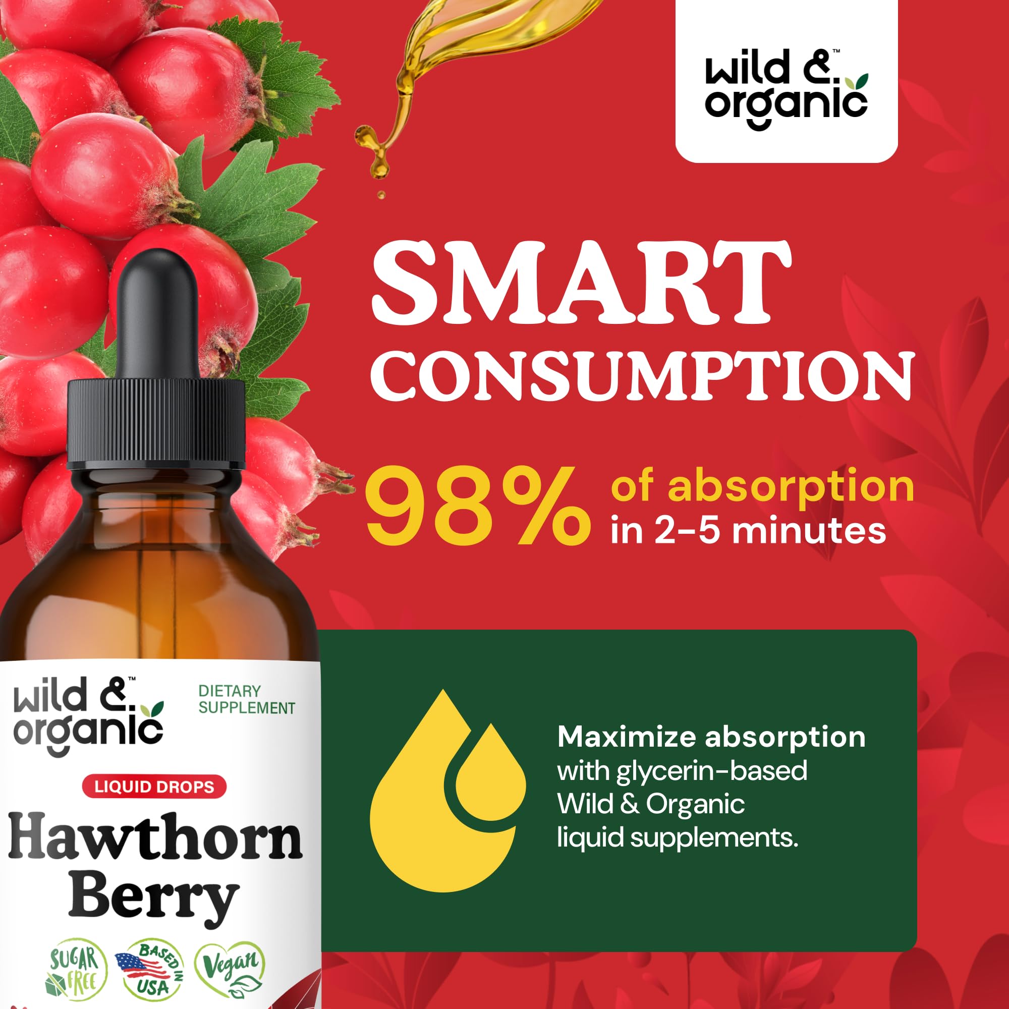 Wild & Organic Hawthorn Berries closeup showing natural ingredients