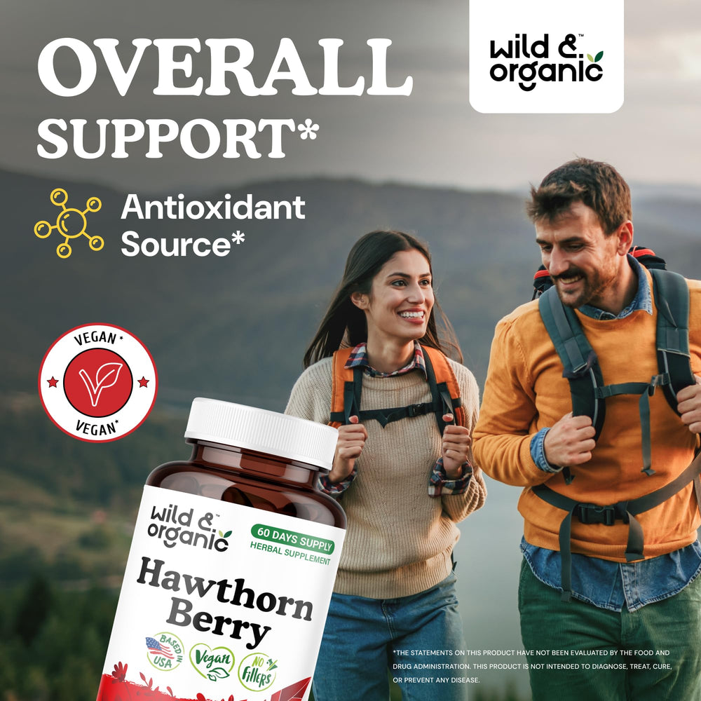 Wild & Organic Hawthorn Berry Capsules close-up highlights easy-to-take design.