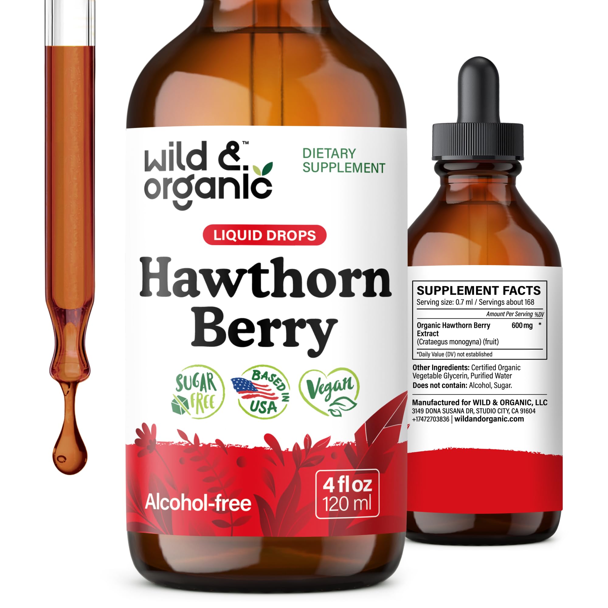 Wild & Organic Hawthorn Berry Tincture bottle for easy daily use