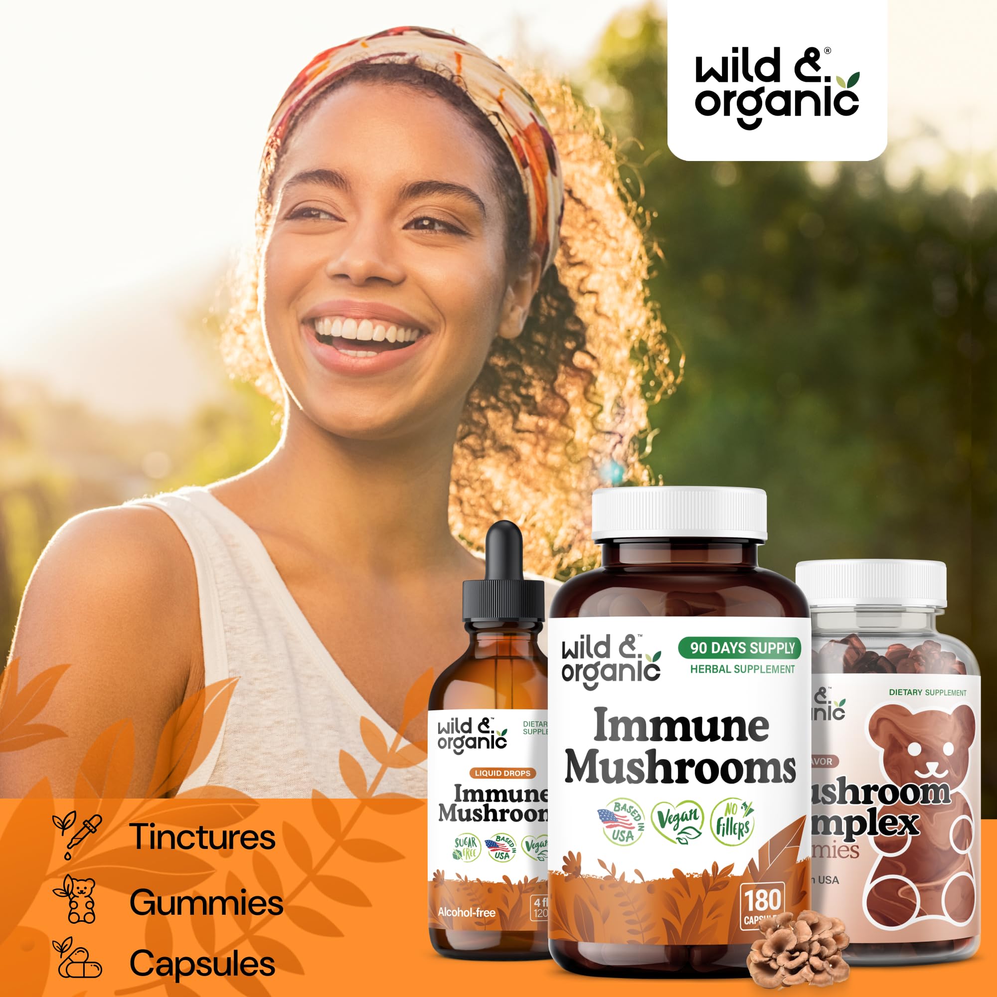 Wild & Organic 90-day supply bottle beside glass of water for daily use.