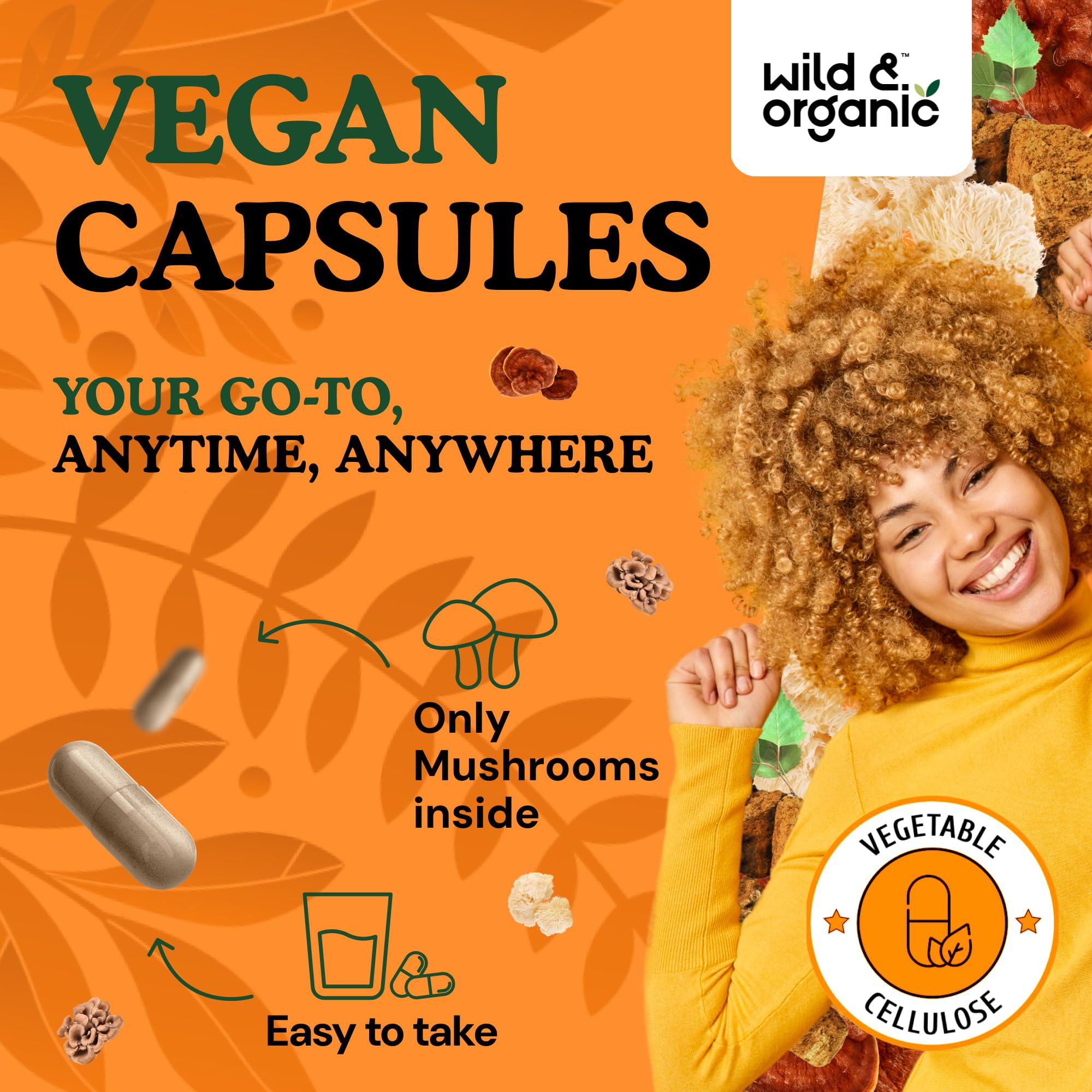 Wild & Organic capsules pouring – easy daily intake for routines.