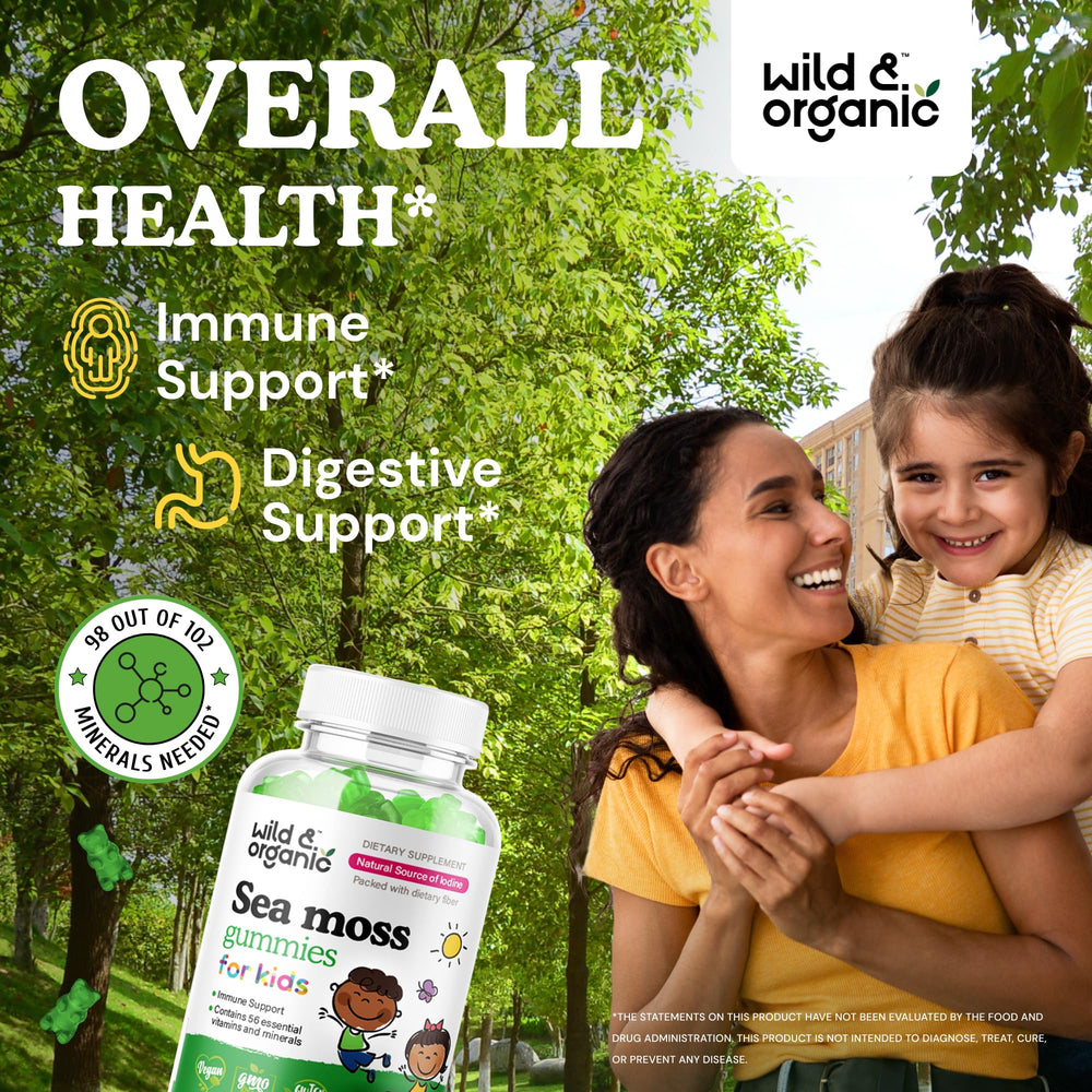Wild & Organic Irish Sea Moss Gummies for Kids close-up shows soft texture.