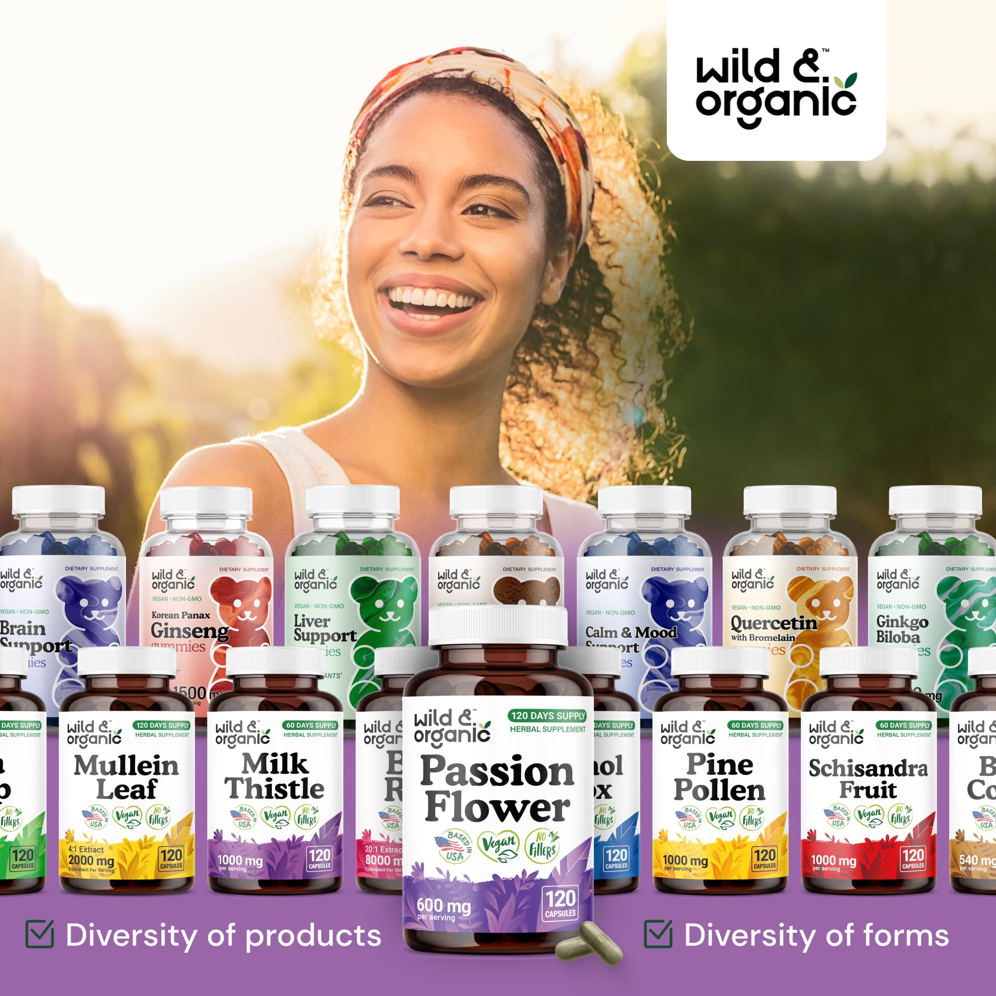 Wild & Organic label graphic communicates no fillers and non-GMO ingredients.
