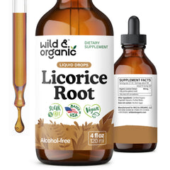 Wild & Organic licorice tincture bottle for digestive support in daily routines