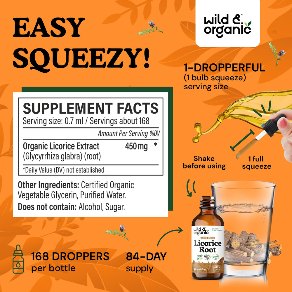 Dropper dispensing licorice tincture for easy, alcohol-free dosing