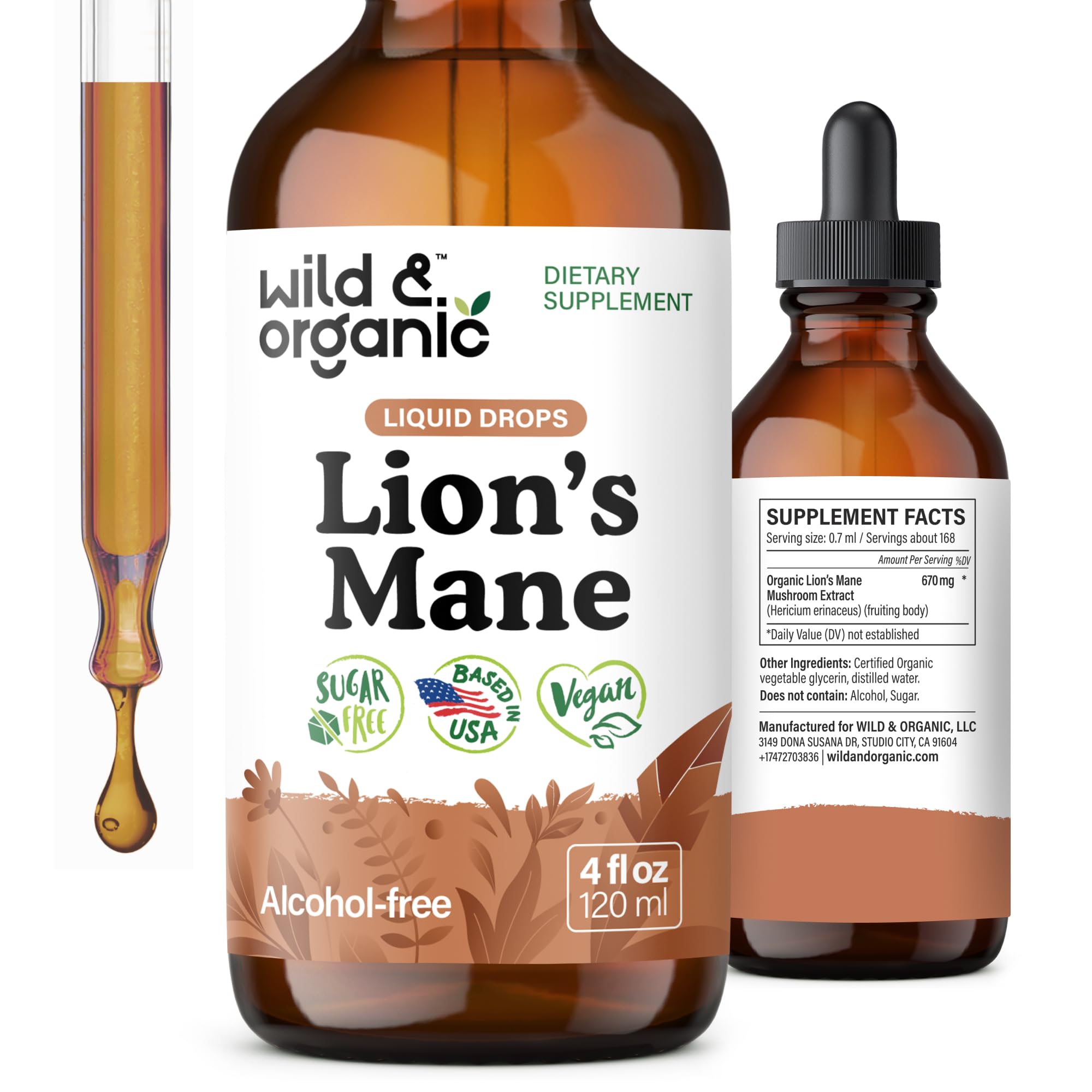 Wild & Organic Lions Mane Liquid Drops bottle shown for focused daily use