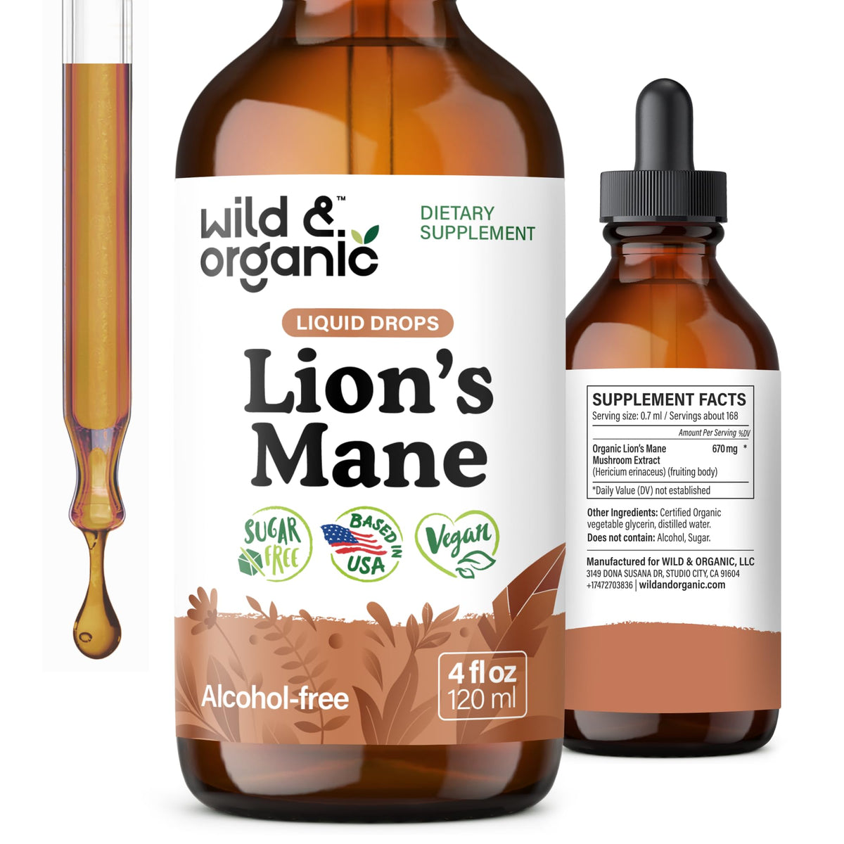 Wild & Organic Lions Mane Liquid Drops bottle shown for focused daily use
