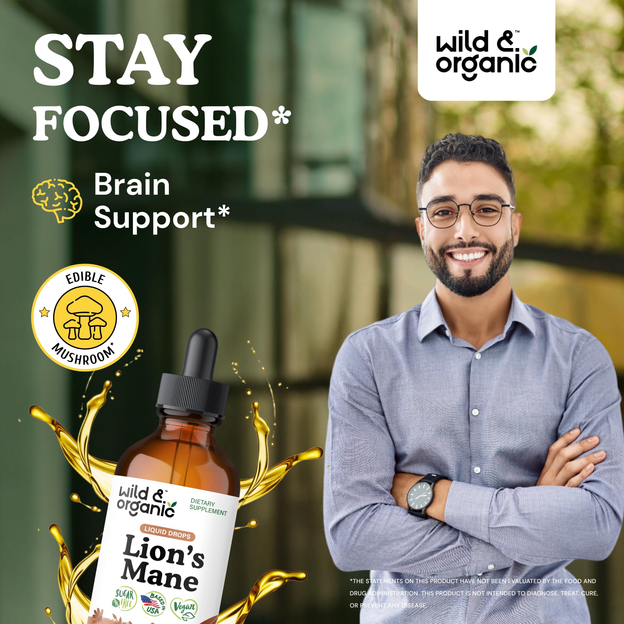 Wild & Organic Lions Mane Liquid Drops dropper ready for precise dosing