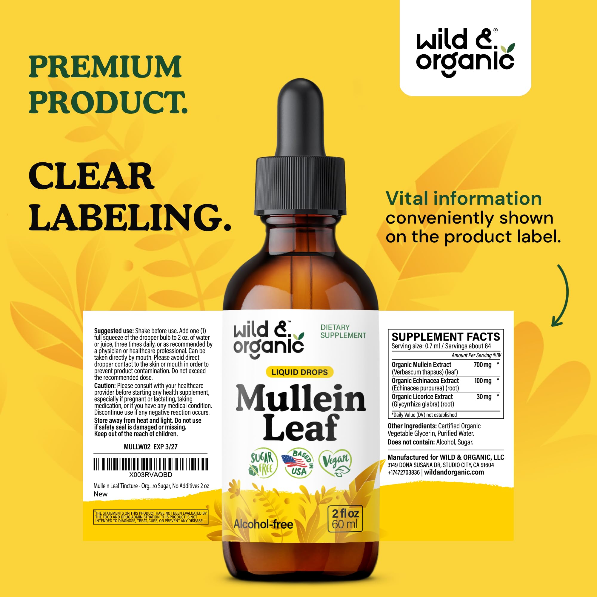 Alcohol-free claim highlighted on the bottle for a glycerin-based tincture.