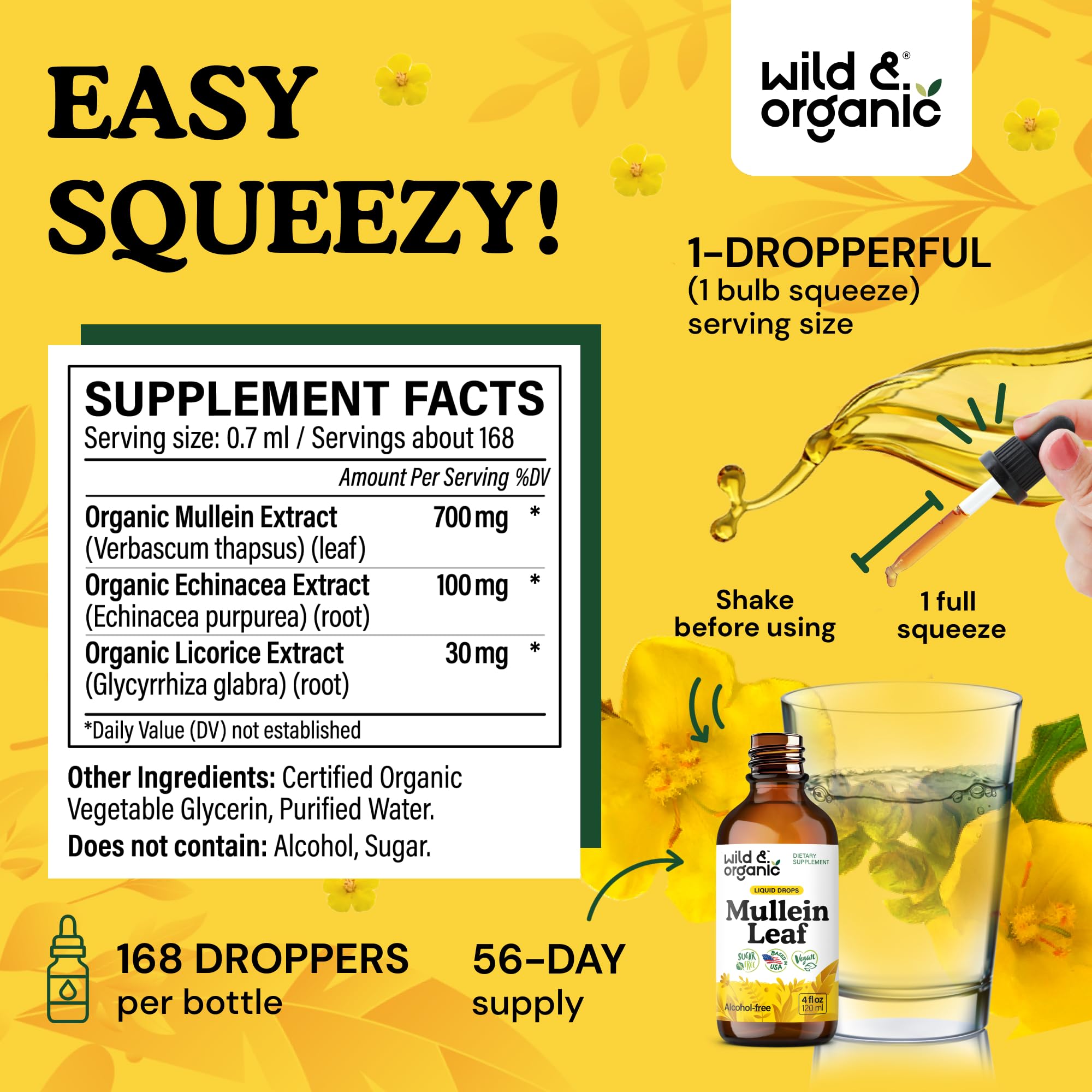 Dropper top ready for precise serving in Wild & Organic Mullein Drops.