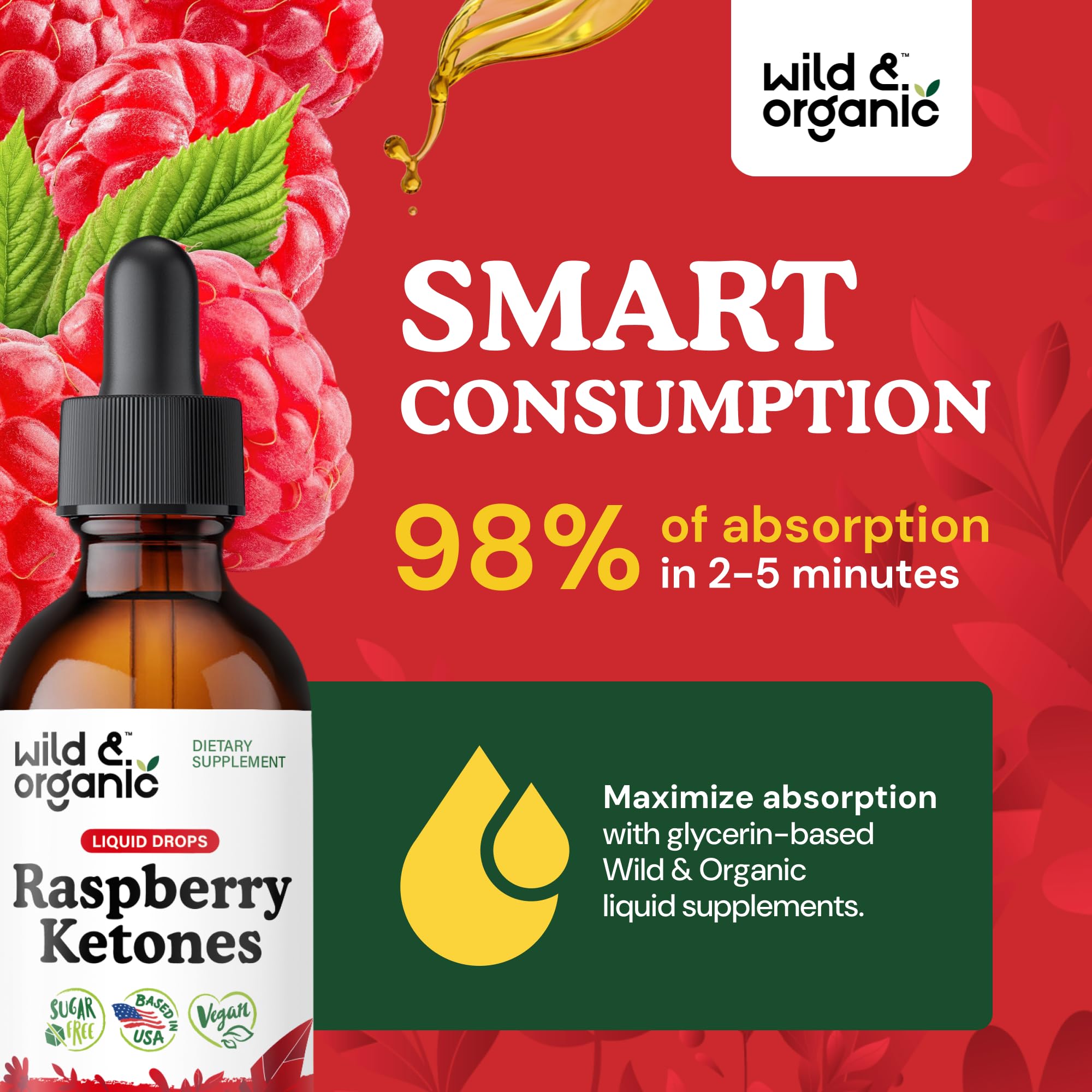 Amber glass bottle on counter conveys premium vegan GMO-free wellness
