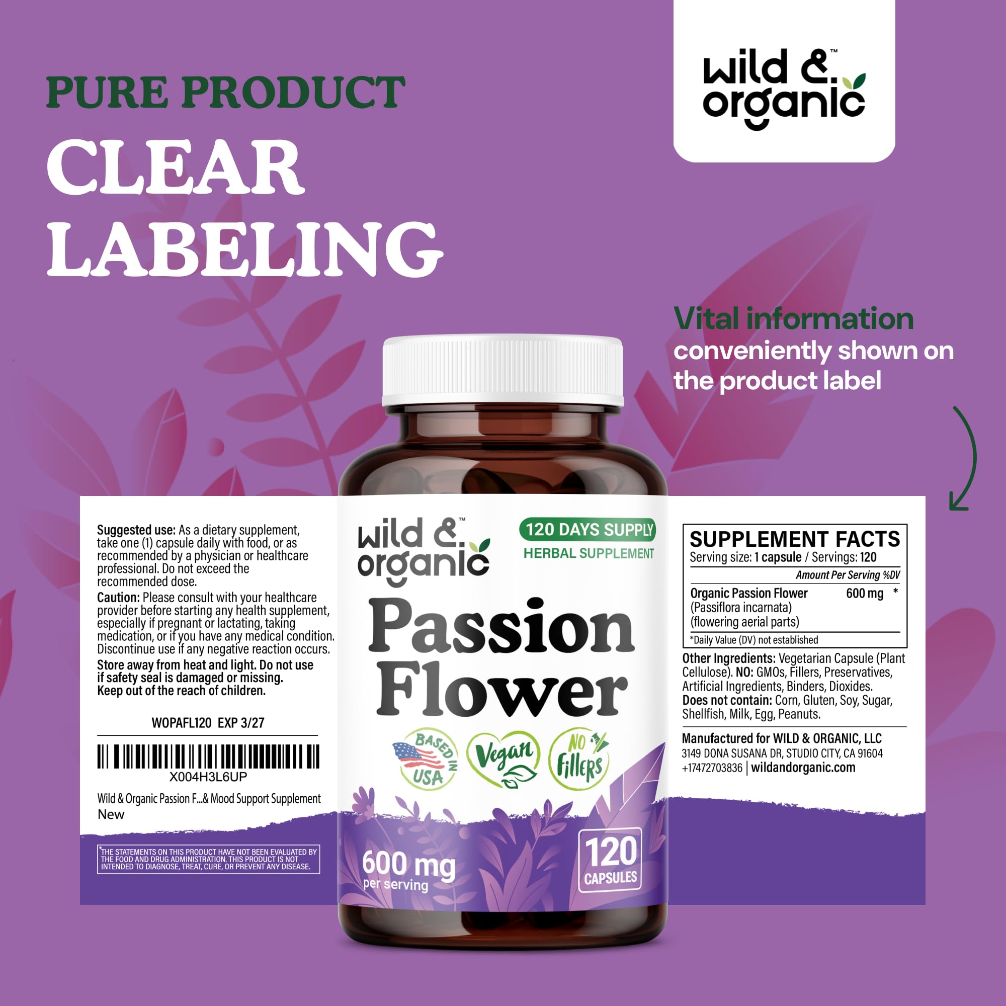 Lifestyle scene with Wild & Organic passion flower capsules suggesting calm rituals.