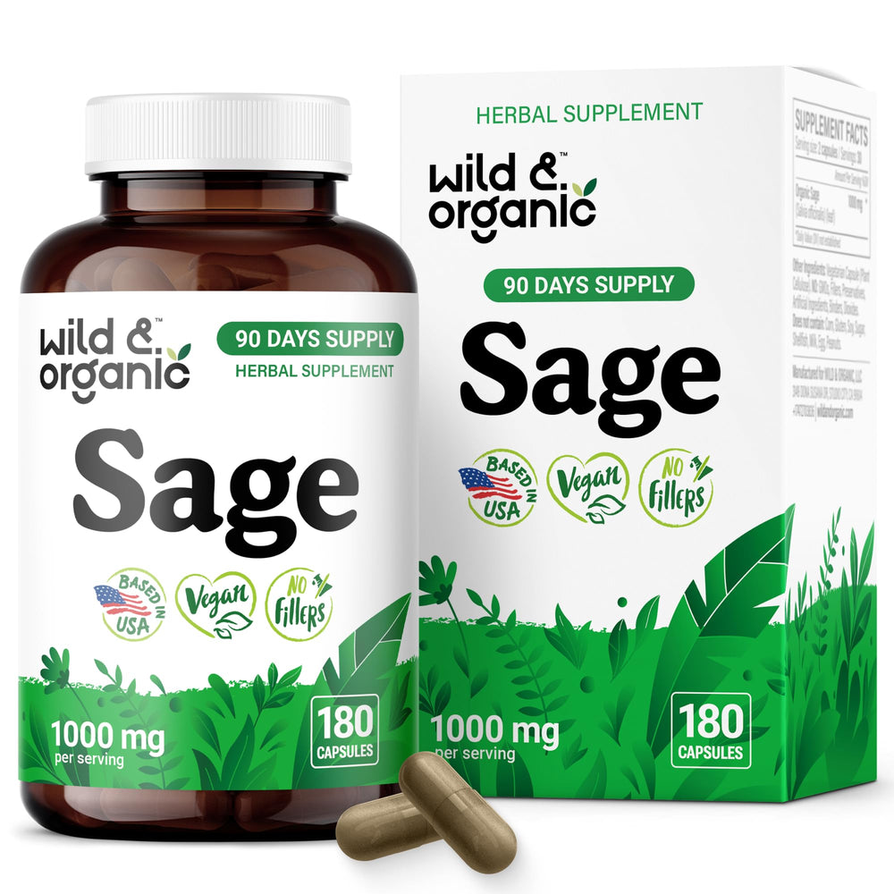 Wild and Organic Sage Capsules bottle front for daily use supporting brain and digestion