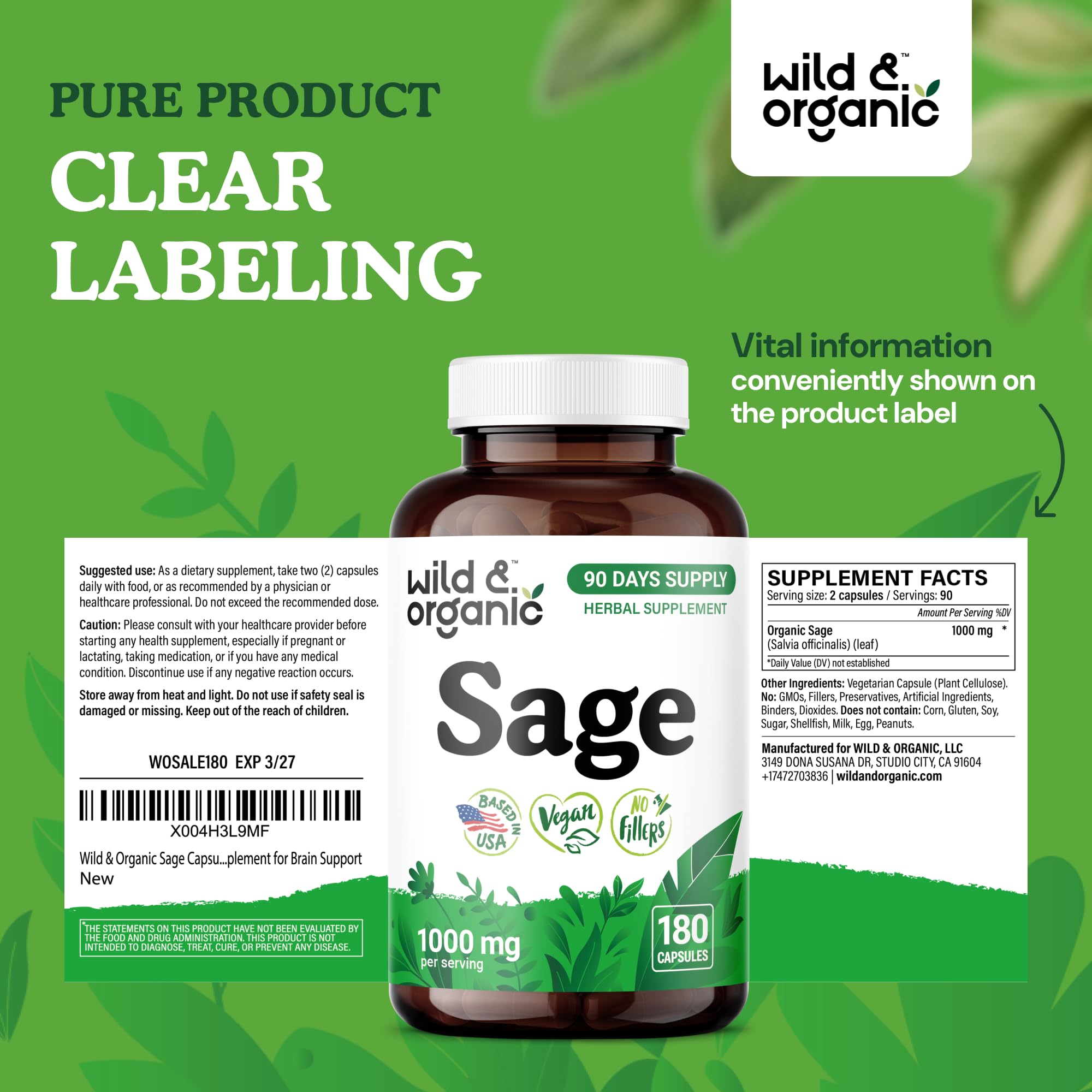 Wild and Organic Sage Capsules box packaging ready for daily routines