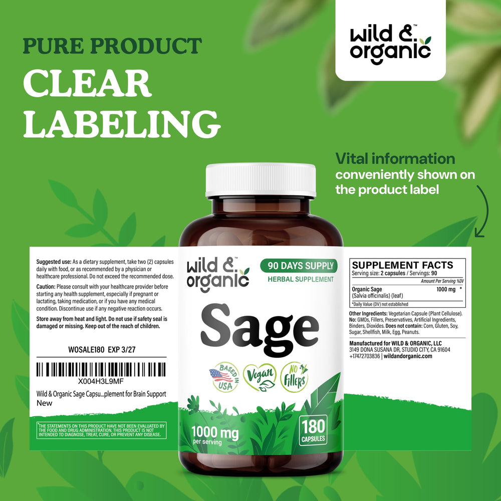 Wild and Organic Sage Capsules box packaging ready for daily routines