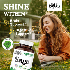 Wild and Organic Sage Capsules pouring capsules for easy daily intake