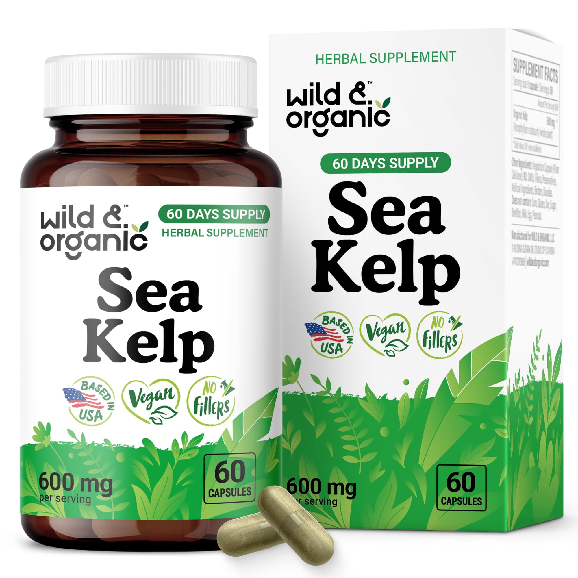 Wild & Organic Sea Kelp supplement bottle front view for immune support