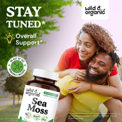 Wild & Organic Sea Moss Capsules bottle side view for portable daily use.