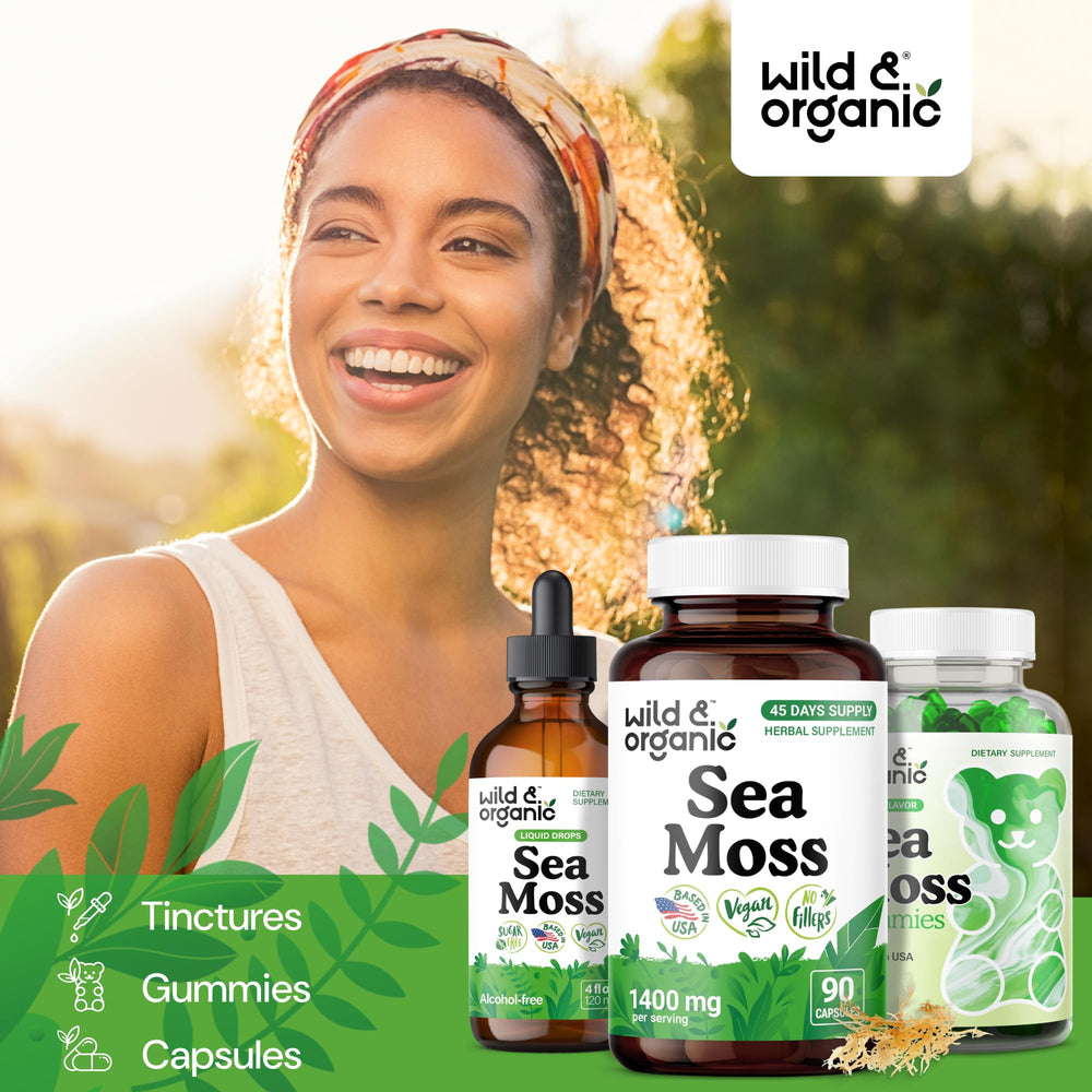 Wild & Organic Sea Moss Capsules close-up of capsules and vegan coating.