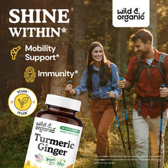 Wild & Organic turmeric ginger bottle back label with dosage and ingredients