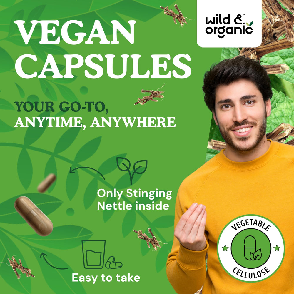Wild & Organic vegan capsules outer pack illustrating plant-based supplement.
