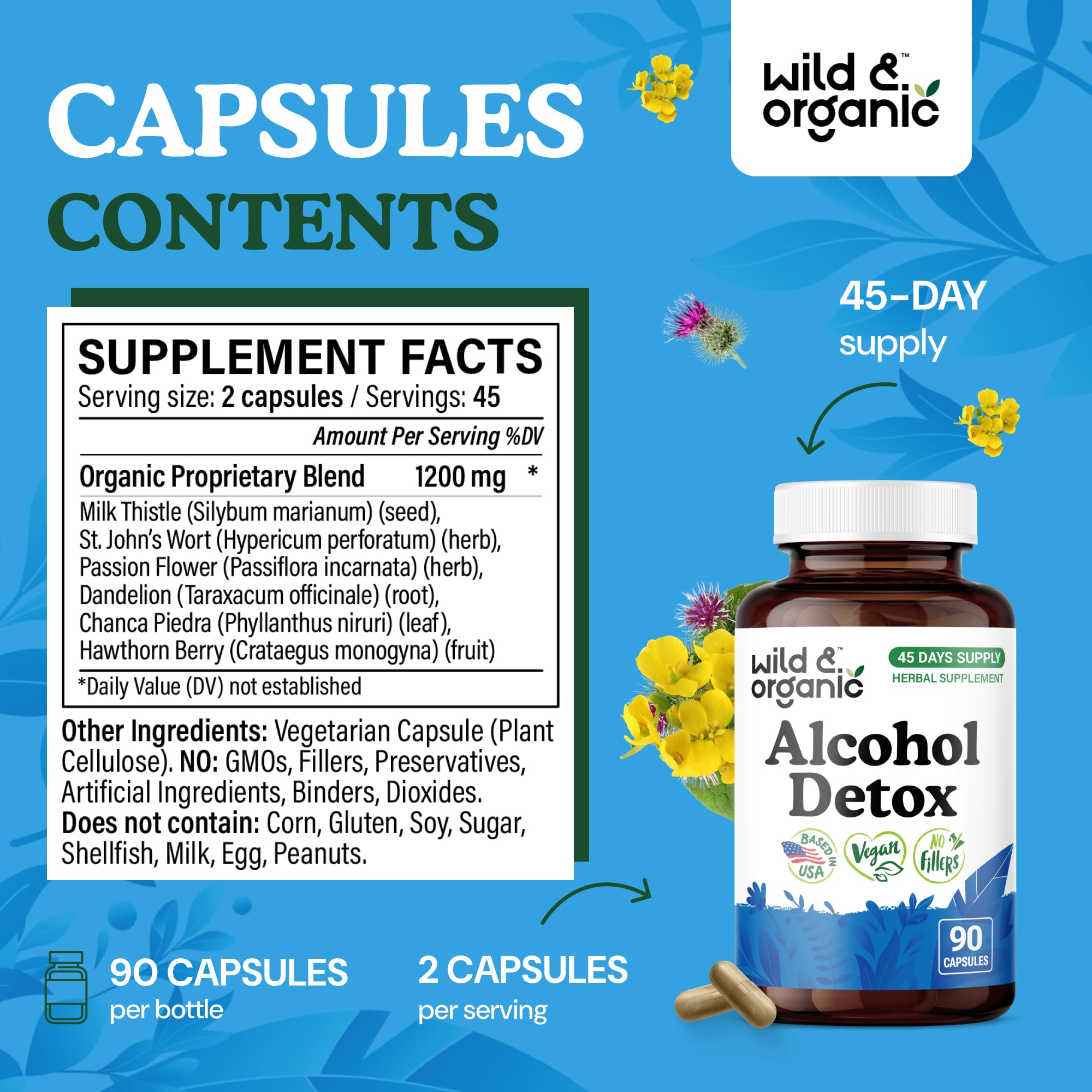 Wild & Organic Vegan capsules in bottle; plant-based wellness routine