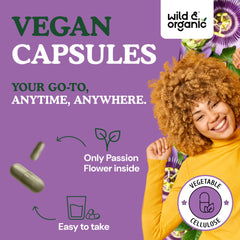 Plant-based vegetable cellulose coating on Wild & Organic capsules for vegan-friendly use.