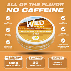 Wild Pouches Honey Ginger caffeine-free tin showcases long-lasting flavor without caffeine