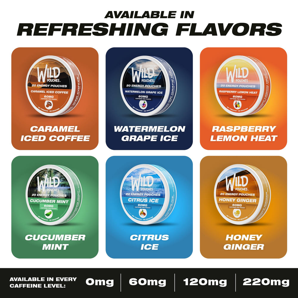 Wild Pouches nicotine-free benefit supports caffeine without nicotine.