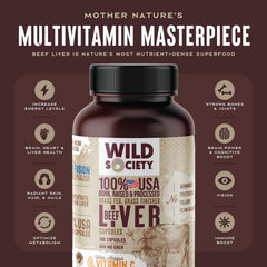 Wild Society beef liver capsules bottle pour: on-the-go stamina aid