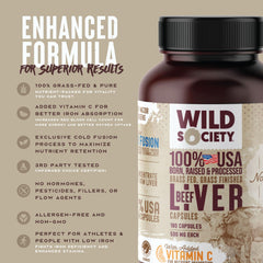 Wild Society beef liver capsules label: high-quality USA source