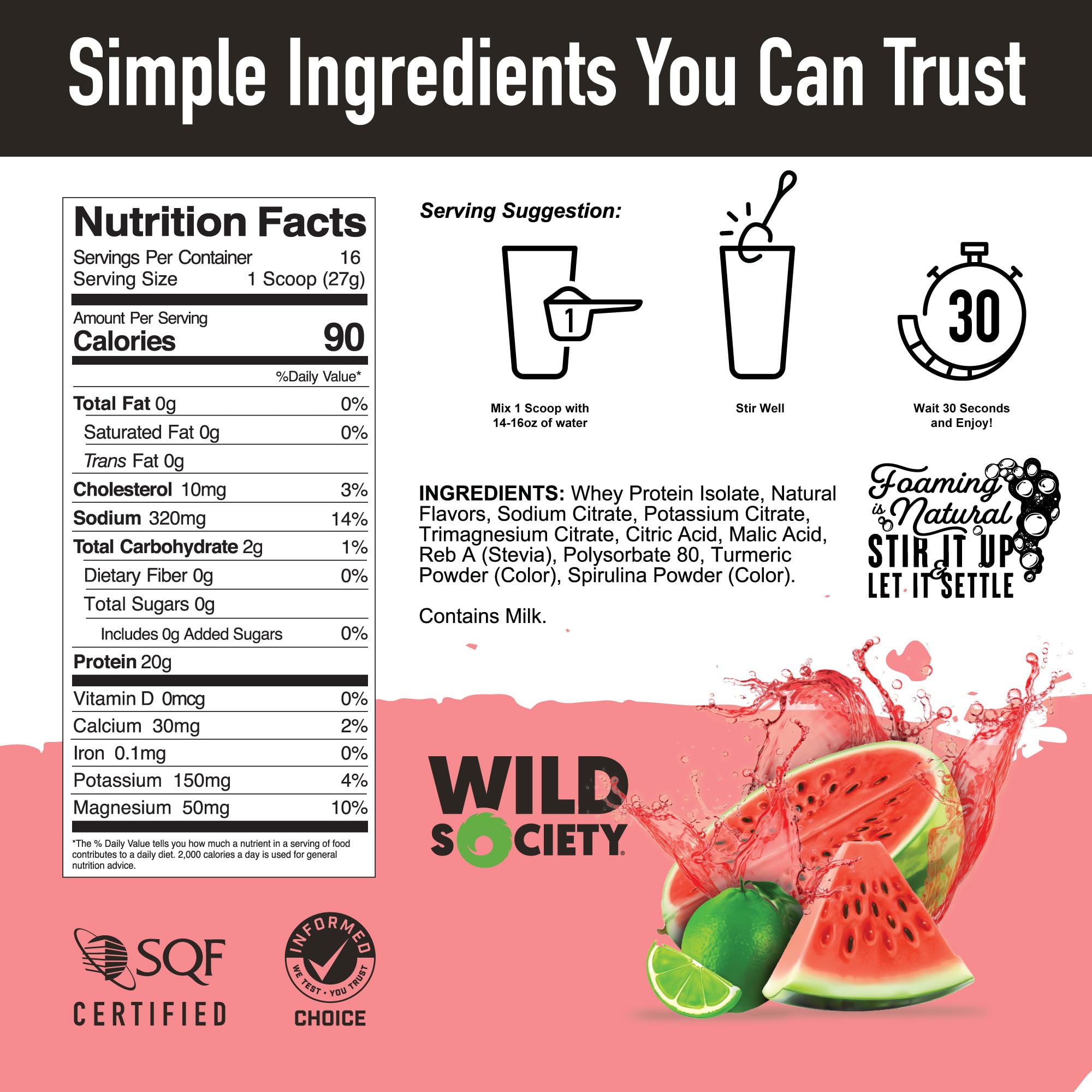 Wild Society Clear Whey bottle label close‑up highlighting clarity and ingredients.