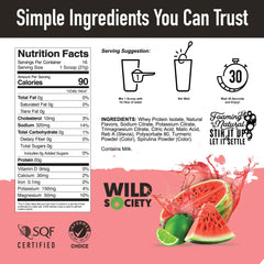 Wild Society Clear Whey bottle label close‑up highlighting clarity and ingredients.
