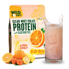 Wild Society Clear Whey Citrus Punch bottle highlights refreshing post-workout hydration