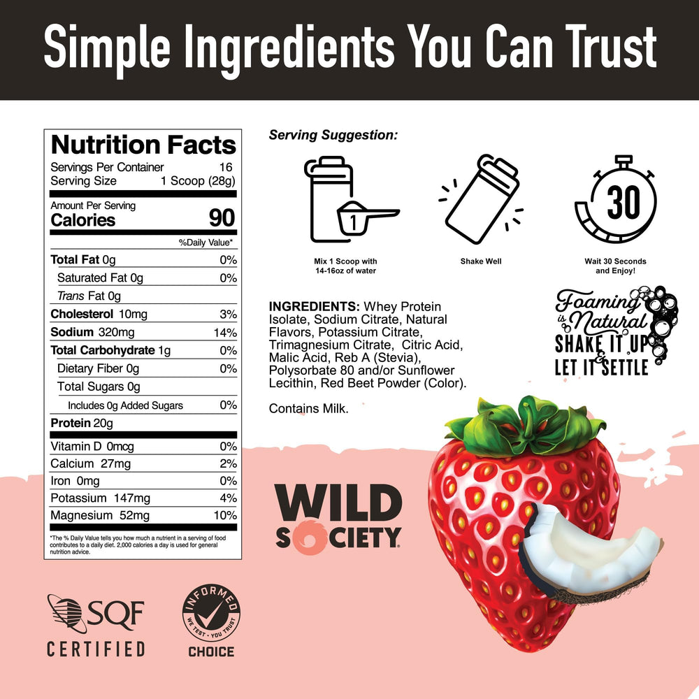 Wild Society Clear Whey powder dissolving in water demonstrates quick hydration.