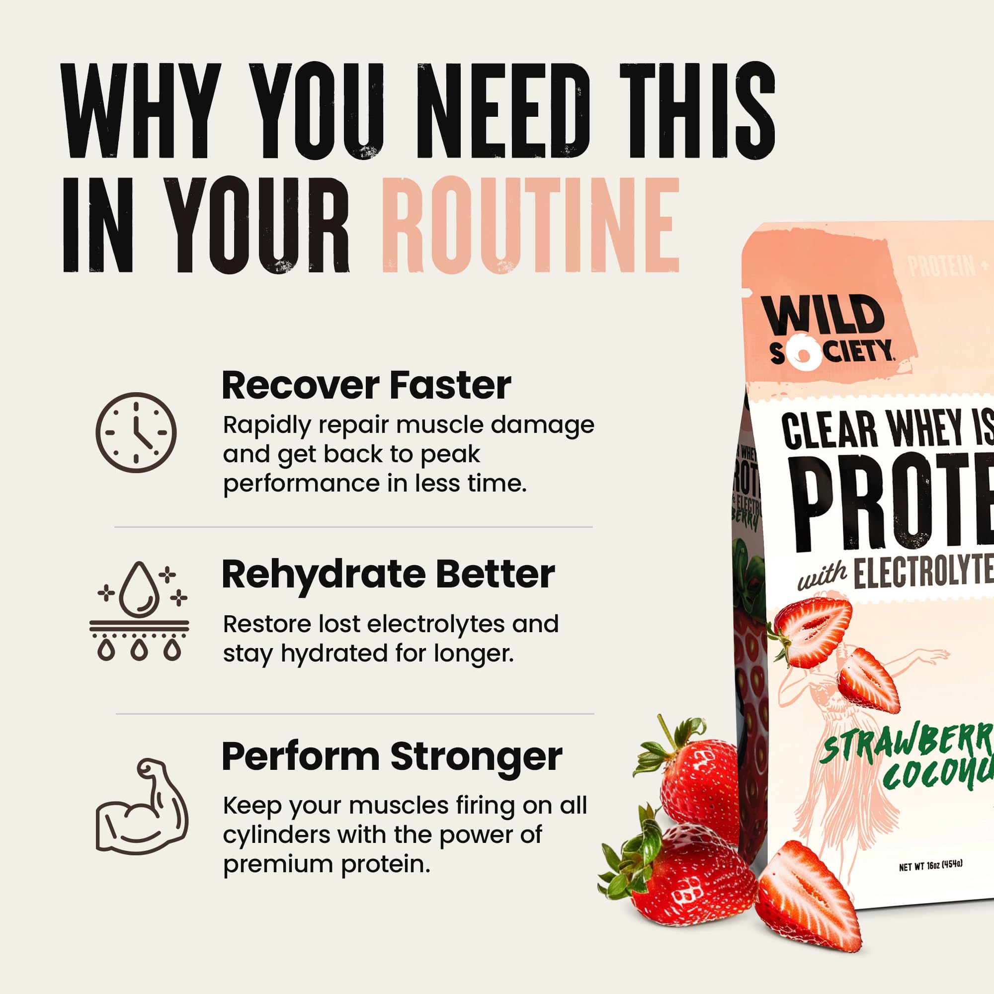 Wild Society Clear Whey scoop dispensing powder for quick shakes.