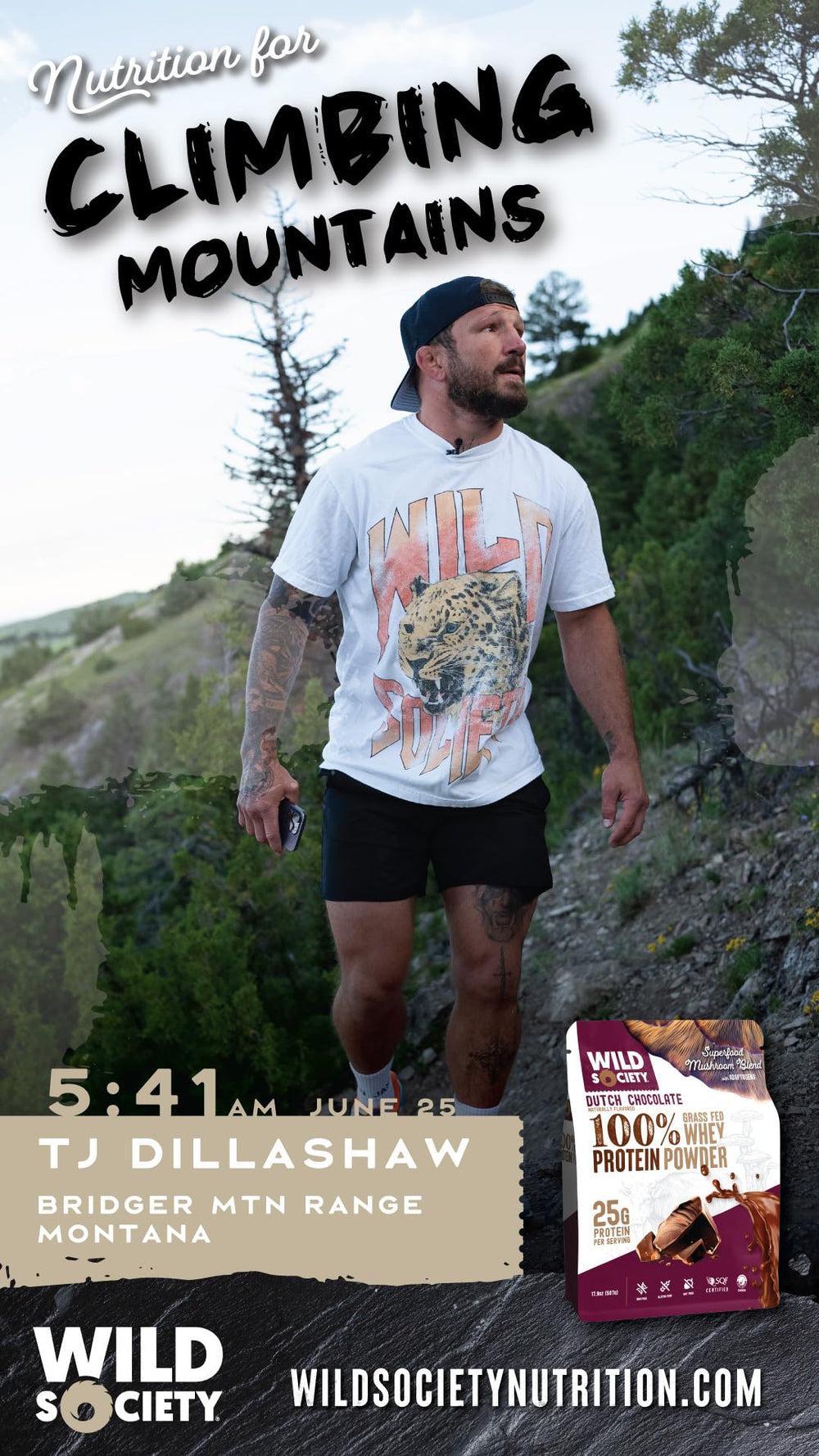 Wild Society vanilla bean whey powder shake image shows versatile mixability.