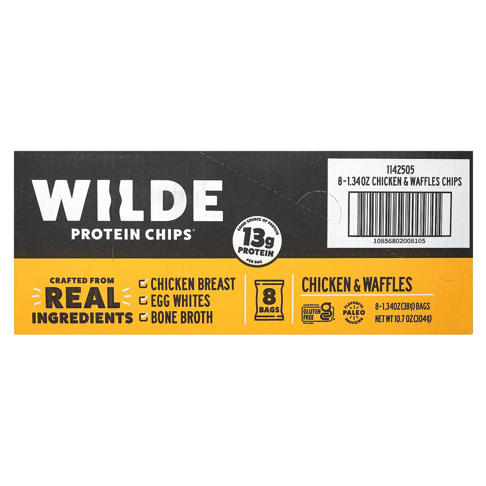 Nutritional label highlights 13 g protein per bag and gluten-free claim.