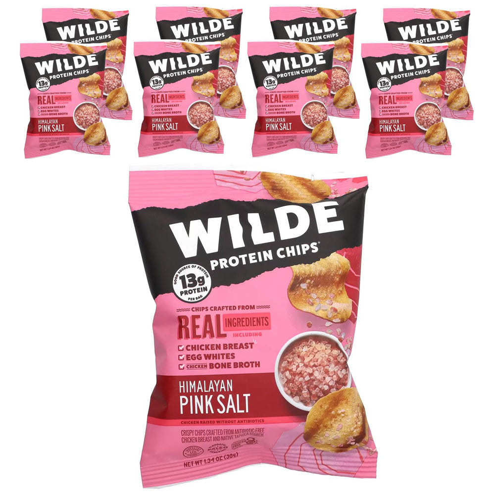 Wilde Brands Protein Chips Himalayan Salt bag showing a high-protein paleo snack.