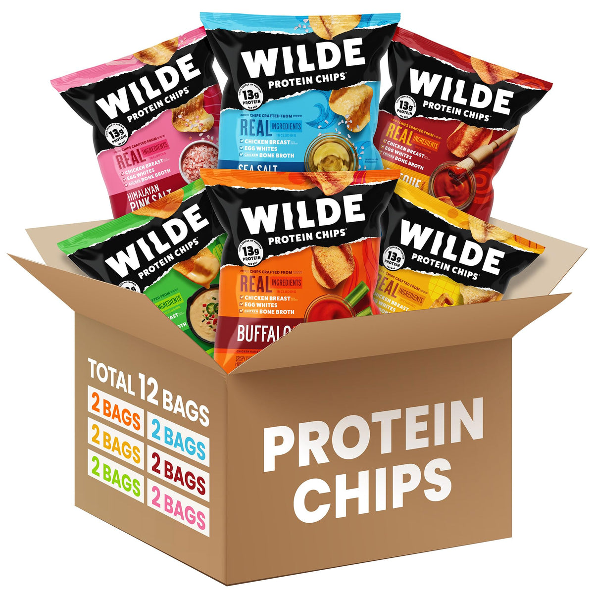 WILDE Chips variety pack with 12 bags for on-the-go protein snacking