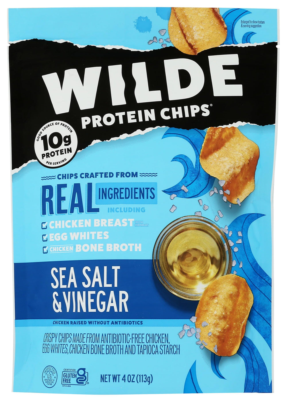 WILDE Snacks Protein Chips Sea Salt Vinegar bag—savory, on-the-go protein snack