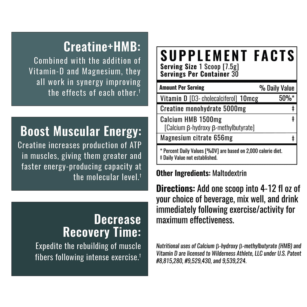 Close-up of Wilderness Athlete Creatine HMB label details