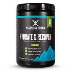 Wilderness Athlete Hydrate lemon-lime tub shown for optimal outdoor hydration.