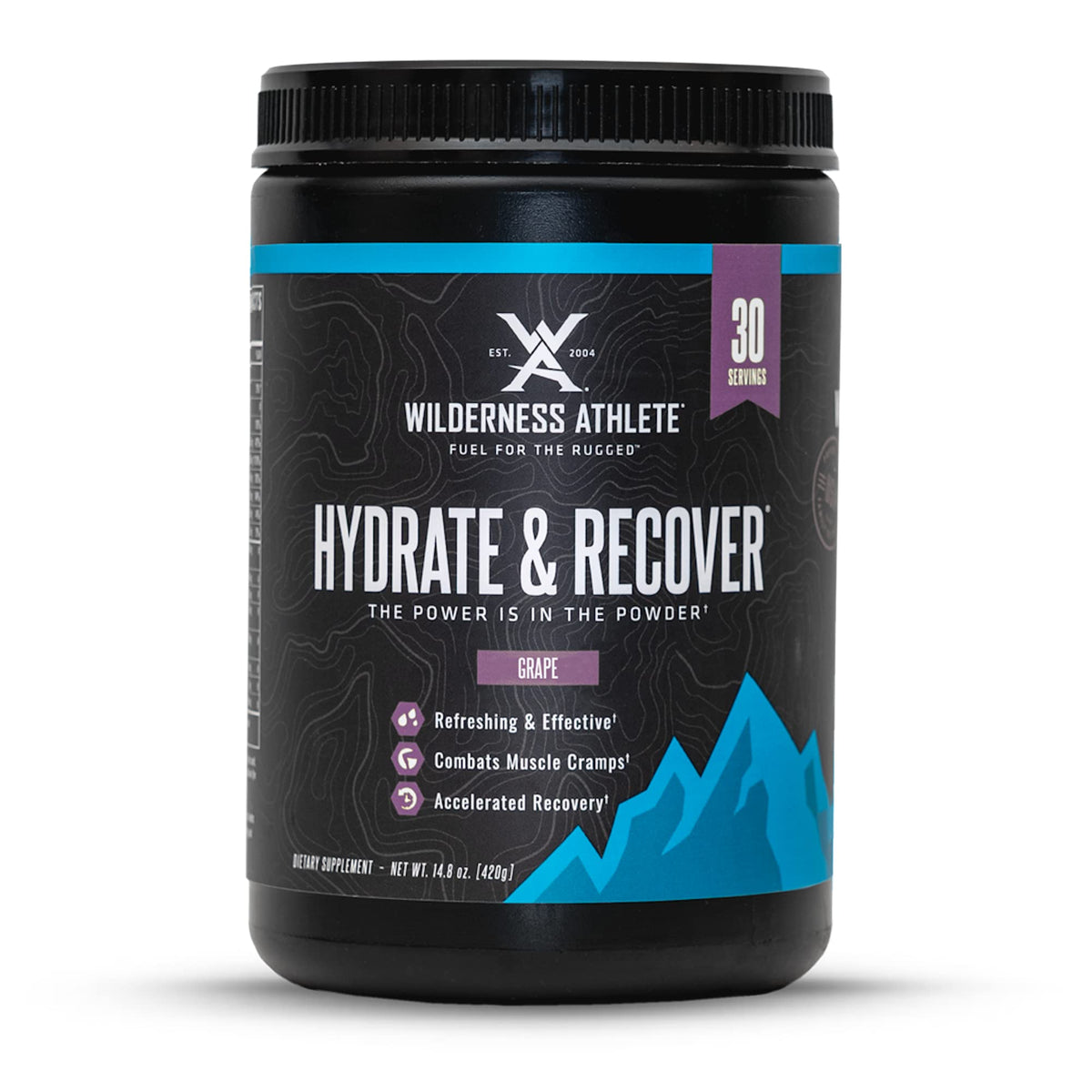 Wilderness Athlete Hydrate & Recover grape tub for post-workout hydration.