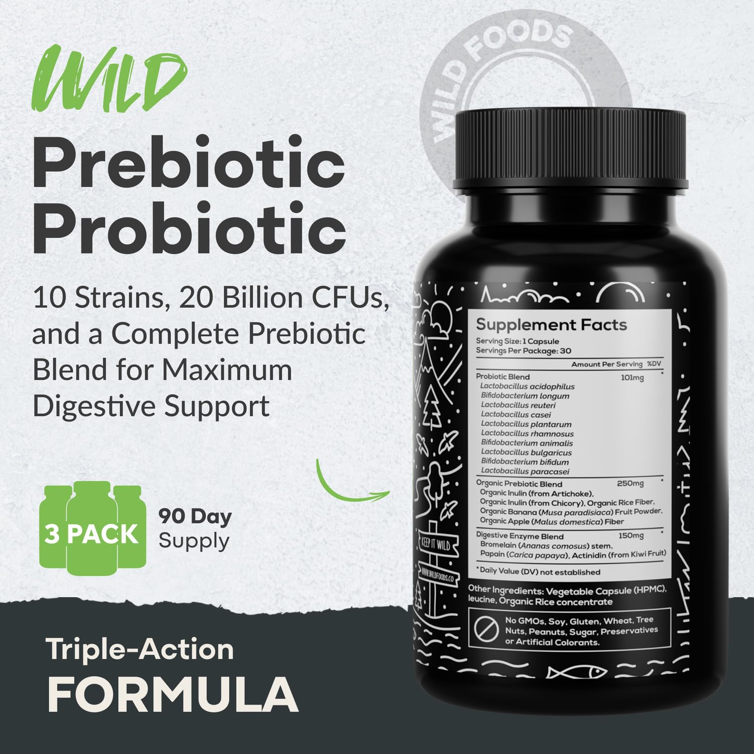 Two-pack Wild Foods bottles provide convenient daily probiotic support