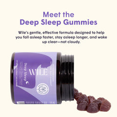 WILE Deep Sleep Gummies close-up texture reveals chewy bite.