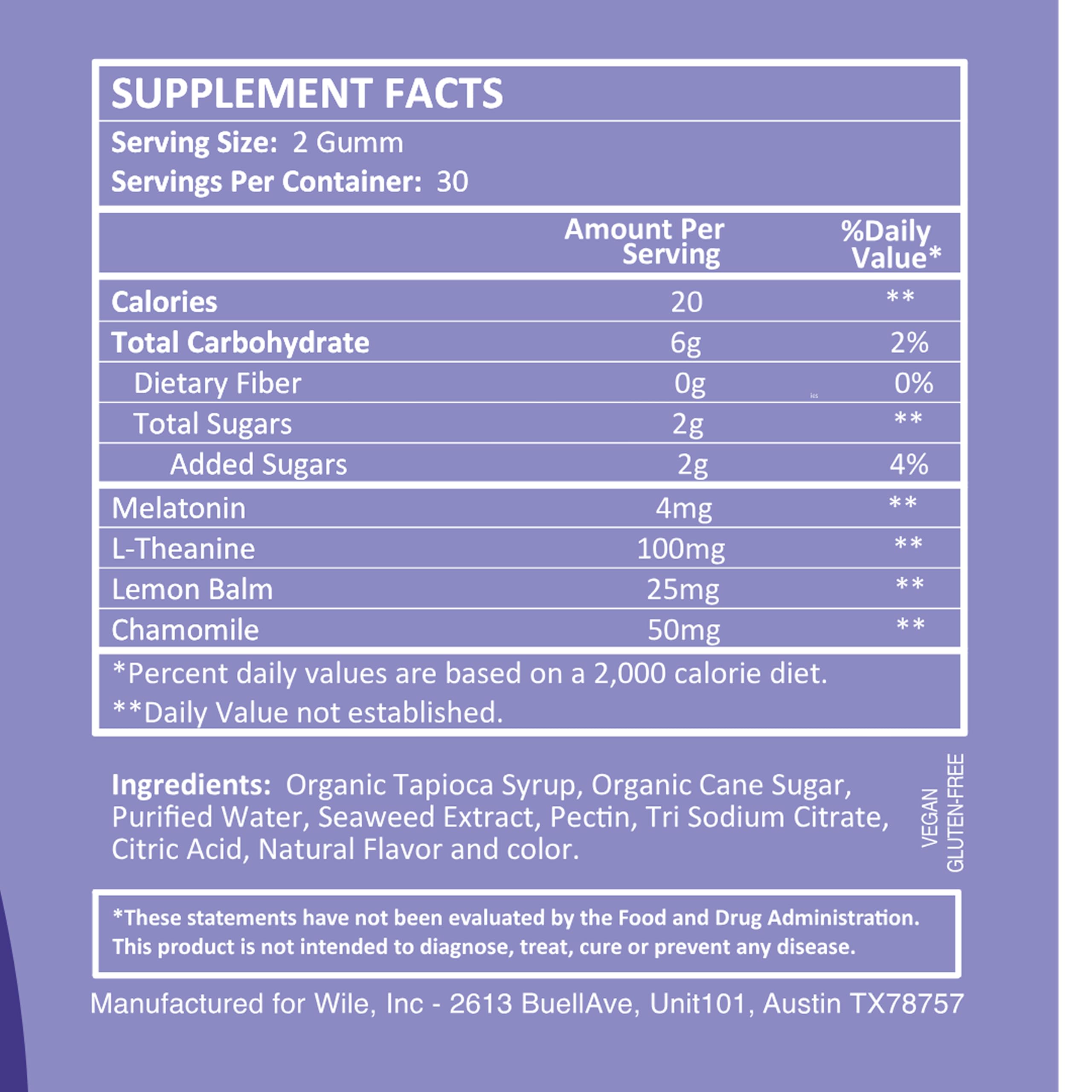 WILE Deep Sleep Gummies being poured from the bottle.