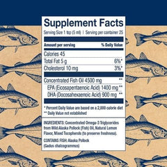 Wiley's Finest Peak Omega-3 lemon bottle front highlighting lemon flavor.