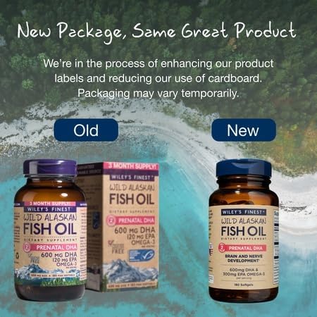 USA-made Wiley's Finest Prenatal DHA bottle for domestic production.