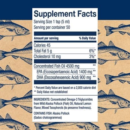 Wiley's Finest lemon bottle pour demonstrates convenient liquid omega-3 dosing.